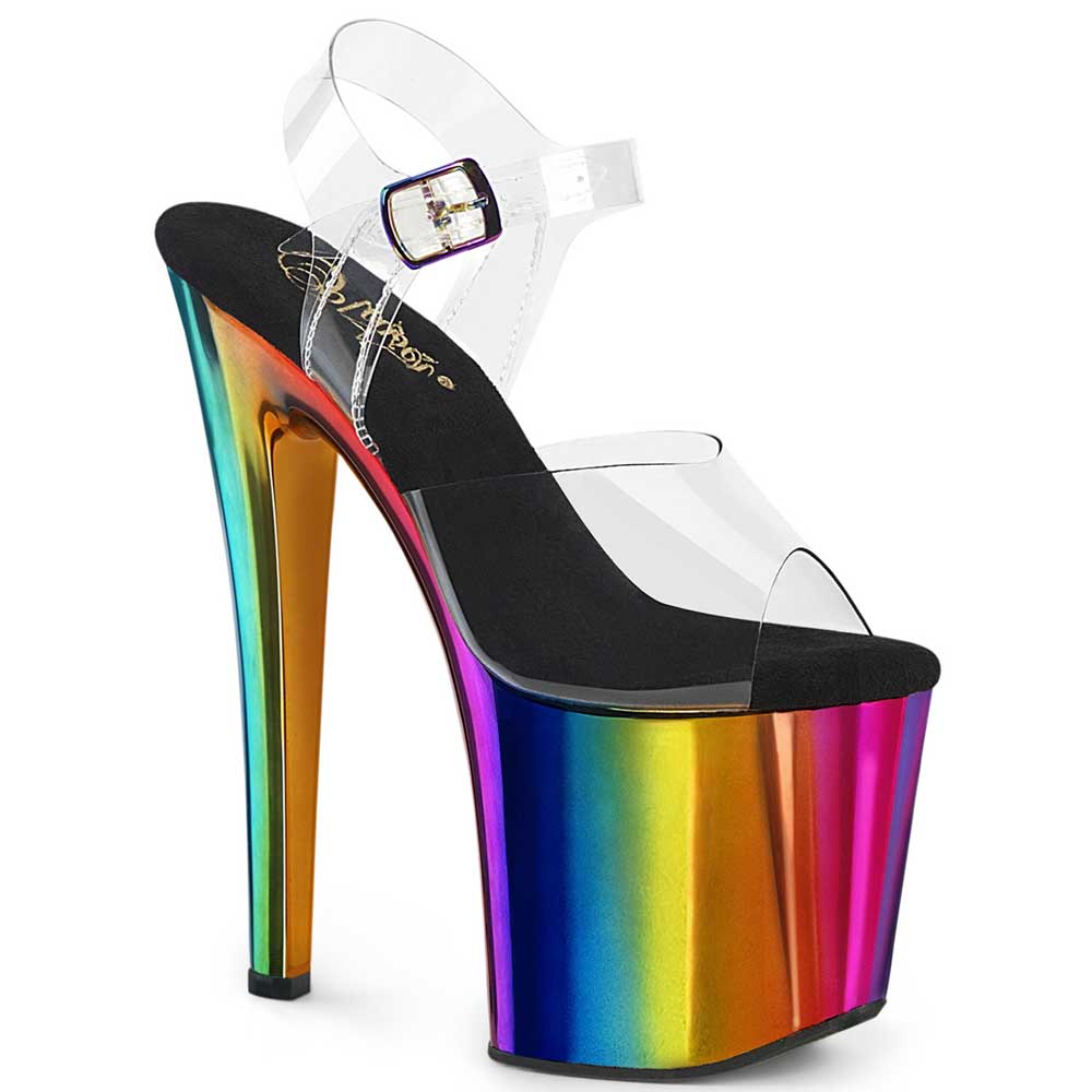Pleaser - ENCHANT-708RC Sandale à bride à la cheville, Pole dance chaussures - Arc En Ciel/Transparent